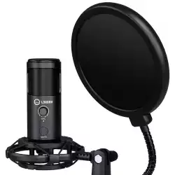 LORGAR Voicer 721, Gaming Microphone, Black, USB condenser microphone with tripod stand, pop filter, including 1 microphone, 1 Height metal tripod, 1 plastic shock mount, 1 windscreen cap, 1,2m metel type-C USB cable, 1 pop filter, 154.6x56.1mm