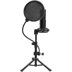 LORGAR Voicer 721, Gaming Microphone, Black, USB condenser microphone with tripod stand, pop filter, including 1 microphone, 1 Height metal tripod, 1 plastic shock mount, 1 windscreen cap, 1,2m metel type-C USB cable, 1 pop filter, 154.6x56.1mm