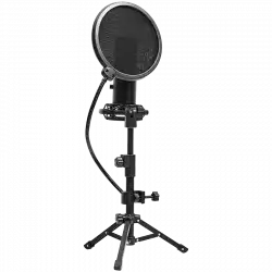 LORGAR Voicer 721, Gaming Microphone, Black, USB condenser microphone with tripod stand, pop filter, including 1 microphone, 1 Height metal tripod, 1 plastic shock mount, 1 windscreen cap, 1,2m metel type-C USB cable, 1 pop filter, 154.6x56.1mm