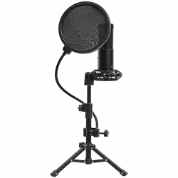 LORGAR Voicer 721, Gaming Microphone, Black, USB condenser microphone with tripod stand, pop filter, including 1 microphone, 1 Height metal tripod, 1 plastic shock mount, 1 windscreen cap, 1,2m metel type-C USB cable, 1 pop filter, 154.6x56.1mm
