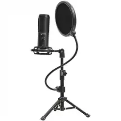 LORGAR Voicer 721, Gaming Microphone, Black, USB condenser microphone with tripod stand, pop filter, including 1 microphone, 1 Height metal tripod, 1 plastic shock mount, 1 windscreen cap, 1,2m metel type-C USB cable, 1 pop filter, 154.6x56.1mm