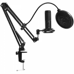 LORGAR Voicer 931, Gaming Microphone, Black, USB condenser microphone with boom arm stand, pop filter, tripod stand. including 1* microphone, 1*Boom Arm Stand with C-clamp, 1*shock mount, 1*pop filter, 1*windscreen cap, 1*2.5m type-C USB cable, 1* Extra tripod