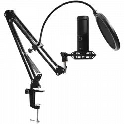 LORGAR Voicer 931, Gaming Microphone, Black, USB condenser microphone with boom arm stand, pop filter, tripod stand. including 1* microphone, 1*Boom Arm Stand with C-clamp, 1*shock mount, 1*pop filter, 1*windscreen cap, 1*2.5m type-C USB cable, 1* Extra tripod
