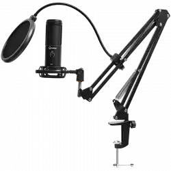 LORGAR Voicer 931, Gaming Microphone, Black, USB condenser microphone with boom arm stand, pop filter, tripod stand. including 1* microphone, 1*Boom Arm Stand with C-clamp, 1*shock mount, 1*pop filter, 1*windscreen cap, 1*2.5m type-C USB cable, 1* Extra tripod