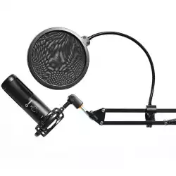 LORGAR Voicer 931, Gaming Microphone, Black, USB condenser microphone with boom arm stand, pop filter, tripod stand. including 1* microphone, 1*Boom Arm Stand with C-clamp, 1*shock mount, 1*pop filter, 1*windscreen cap, 1*2.5m type-C USB cable, 1* Extra tripod