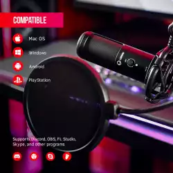 LORGAR Voicer 931, Gaming Microphone, Black, USB condenser microphone with boom arm stand, pop filter, tripod stand. including 1* microphone, 1*Boom Arm Stand with C-clamp, 1*shock mount, 1*pop filter, 1*windscreen cap, 1*2.5m type-C USB cable, 1* Extra tripod