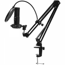 LORGAR Voicer 931, Gaming Microphone, Black, USB condenser microphone with boom arm stand, pop filter, tripod stand. including 1* microphone, 1*Boom Arm Stand with C-clamp, 1*shock mount, 1*pop filter, 1*windscreen cap, 1*2.5m type-C USB cable, 1* Extra tripod