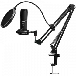 LORGAR Voicer 931, Gaming Microphone, Black, USB condenser microphone with boom arm stand, pop filter, tripod stand. including 1* microphone, 1*Boom Arm Stand with C-clamp, 1*shock mount, 1*pop filter, 1*windscreen cap, 1*2.5m type-C USB cable, 1* Extra tripod