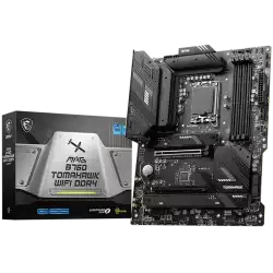 MSI MAG B760 TOMAHAWK WIFI DDR4, ATX, Socket 1700, Dual Channel DDR4 5333(OC)MHz, 2x PCIe x16 slots, 3x M.2 slots, 1x HDMI, 1x DP, 1x USB 3.2 Gen 2x2 Type-C, 4x USB 3.2 Gen 2, 4x USB 2.0, 7.1 HD Audio, 2.5Gbps LAN, WI-FI 6E, BT, 3Y