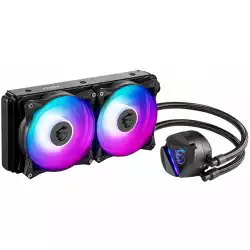 MSI MAG CORELIQUID 240R, AIO ARGB CPU Liquid Cooler, 240mm Radiator - Dual 120mm ARGB PWM Fans, Intel 1150/1151/1155/1156/1200/1366/2011/2011-3/2066; AMD AM4/FM2+/FM2/FM1/AM3+/AM3/AM2+/AM2 500~2000 RPM, 274 x 120 x 27mm, Aluminum Radiator