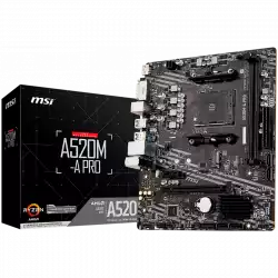 MSI Main Board Desktop A520M (AM4, 2xDDR4, 1xPCI-Ex16, 1xPCI-Ex1, M.2, 4xSATA3, 6xUSB3.2 Gen1, 6xUSB2.0, HD Audio, DVI-D, HDMI, GLAN) mATX Retail