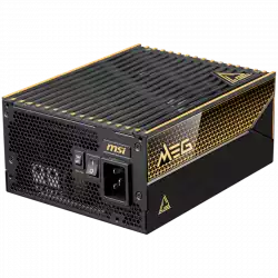MSI MEG Ai1600T PCIE5 Power Supply 1600W, 80 PLUS Titanium, Dual PCIe 5.1 Cables, ATX 3.1, Software Sync, Mystic Light, 135mm Fan, Fan Stop, OCP/OTP/OPP/SCP/OVP/UVP/SIP/NLO, Interleaved PFC, Braided Cables, Dimensions: 190mmx150mmx86mm, 12Y Warranty