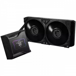 MSI MEG CORELIQUID S280 Liquid Cooler, 2x MEG SILENT GALE P14 1800rpm PWM Fans, 2.4” Customizable IPS Display, VRM Fan, Intel LGA 115x/1200/1700/2011/2066, AMD AM5/AM4/AM3+/AM3/AM2+/AM2/FM2+/FM2/FM1, 5Y Warranty