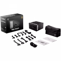 MSI MPG A1000G, 1000W, 80 Plus Gold, ATX Form Factor, 100~240 Vac Input Voltage, 50Hz ~ 60Hz Input Frequency, 135 mm Fan, 150 x 150 x 86mm, Active PFC, OCP, OVP, OPP, OTP, SCP, UVP, ATX, 2xEPS, 7XPCi-E, 12xSATA, 4xMOLEX, 1xFDD, 10Y