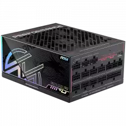 MSI MPG Ai1600TS PCIE5 Power Supply 1600W, 80 PLUS Titanium, Dual PCIe 5.1 Cables, ATX 3.1, Software Sync, 135mm Fan, Fan Stop, OVP/OCP/OTP/OPP/SCP/UVP/SIP/NLO, Braided Cables, Dimensions: 190mmx150mmx86mm, 12Y Warranty