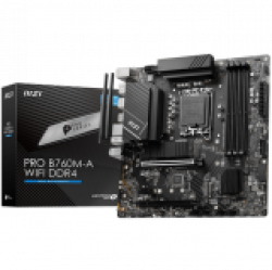 MSI PRO B760M-A WIFI DDR4, mATX, Socket 1700, Dual Channel DDR4 5333(OC)MHz, 2x PCIe x16 slots, 2x M.2 slots, 2x HDMI, 2x DP, 2x USB 3.2 Gen 2, 2x USB 3.2 Gen 1, 2x USB 2.0, 7.1 HD Audio, 2.5Gbps LAN, WI-FI 6E, BT, 3Y