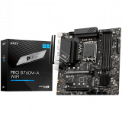 MSI PRO B760M-A WIFI, mATX, Socket 1700, Dual Channel 6800(OC)MHz, 2x PCIe x16 slots, 2x M.2 slots, 2x HDMI, 2x DP, 2x USB 3.2 Gen 2, 2x USB 3.2 Gen 1, 2x USB 2.0, 7.1 HD Audio, 2.5Gbps LAN, WI-FI 6E, BT, 3Y