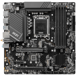 MSI PRO B760M-A WIFI, mATX, Socket 1700, Dual Channel 6800(OC)MHz, 2x PCIe x16 slots, 2x M.2 slots, 2x HDMI, 2x DP, 2x USB 3.2 Gen 2, 2x USB 3.2 Gen 1, 2x USB 2.0, 7.1 HD Audio, 2.5Gbps LAN, WI-FI 6E, BT, 3Y