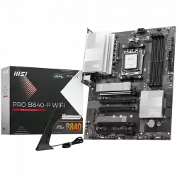 MSI PRO B840-P WIFI, ATX, Socket AM5, 4x DDR5 Dual Channel DDR5 up to 8000(OC)MHz, 5x PCIe x16 slot, 2x M.2 slot, 4x USB 2.0, 2x USB 5Gbps, 1x USB 10Gbps, 1x USB 10Gbps Type-C, HDMI, 7.1 HD Audio, 2.5G LAN, WiFi, BT, 3Y                          