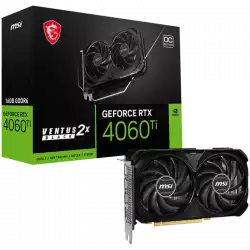 MSI Video Card Nvidia GeForce RTX 4060 TI VENTUS 2X BLACK 16G OC, 16GB GDDR6, 128bit, Boost: 2625 MHz, 18Gbps,  4352 CUDA Cores, PCIe 4 x 16, 3x DP 1.4a, HDMI 2.1a, RAY TRACING, Dual Fan, 1x8pin, 550W Recommended PSU, 3Y