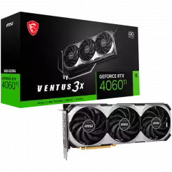 MSI Video Card NVidia GeForce RTX 4060 TI VENTUS 3X 8G OC, 8GB GDDR6X, 128-bit, 2565 MHz Boost, 4352 CUDA Cores, PCIe 4.0, 3x DP 1.4a, HDMI 2.1a, RAY TRACING, Triple Fan, 550W Recommended PSU, 3Y