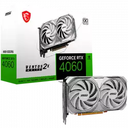 MSI Video Card Nvidia GeForce RTX 4060 VENTUS 2X WHITE 8G OC, 8GB GDDR6, 128bit, Boost: 2490 MHz, 3072 CUDA Cores, PCIe 4.0, 3x DP 1.4a, HDMI 2.1a, RAY TRACING, Dual Fan, 1x 8pin, 550W Recommended PSU, 3Y