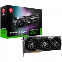 MSI Video Card Nvidia GeForce RTX 4070 GAMING SLIM 12G, 12GB GDDR6X, 192bit, Boost: 2490 MHz, 5888 CUDA Cores, PCIe 4.0, 3x DP 1.4a, HDMI 2.1a, RAY TRACING, Triple Fan, 1x 16pin, 650W Recommended PSU, 3Y