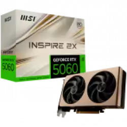 MSI Video Card NVIDIA GeForce RTX 5060 8G INSPIRE 2X OC, 8GB GDDR7, 128-bit, 2535 MHz Boost, 3840 CUDA Cores, PCIe 5.0 (x8), 3x DP 2.1b, HDMI 2.1b, RAY TRACING, Dual Fan, 145W TDP, 8-pin PCIe Power, G-SYNC, 2-Slot, 3Y