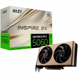 MSI Video Card NVIDIA GeForce RTX 5060 8G INSPIRE 2X OC, 8GB GDDR7, 128-bit, 2535 MHz Boost, 3840 CUDA Cores, PCIe 5.0 (x8), 3x DP 2.1b, HDMI 2.1b, RAY TRACING, Dual Fan, 145W TDP, 8-pin PCIe Power, G-SYNC, 2-Slot, 3Y