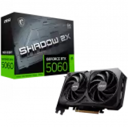 MSI Video Card NVIDIA GeForce RTX 5060 8G SHADOW 2X OC, 8GB GDDR7, 128-bit, 2535 MHz Boost, 3840 CUDA Cores, PCIe 5.0 (x8), 3x DP 2.1b, HDMI 2.1b, RAY TRACING, Dual Fan, 145W TDP, 8-pin PCIe Power, G-SYNC, 2-Slot, 3Y