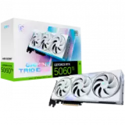 MSI Video Card NVIDIA GeForce RTX 5060 Ti 16G GAMING TRIO OC WHITE, 16GB GDDR7, 128-bit, 2662 MHz Boost, 4608 CUDA Cores, PCIe 5.0 (x8), 3x DP 2.1b, HDMI 2.1b, RAY TRACING, Triple Fan, 180W TDP, 16-pin PCIe 5.0 (12V-2x6), G-SYNC, 2.25-Slot, 3Y