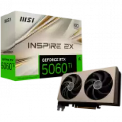 MSI Video Card NVIDIA GeForce RTX 5060 Ti 16G INSPIRE 2X OC, 16GB GDDR7, 128-bit, 2617 MHz Boost, 4608 CUDA Cores, PCIe 5.0 (x8), 3x DP 2.1b, HDMI 2.1b, RAY TRACING, Dual Fan, 180W TDP, 8-pin PCIe Power, G-SYNC, 2-Slot, 3Y