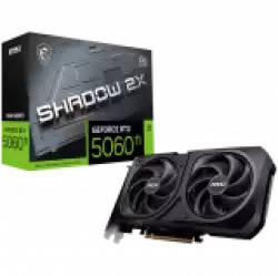 MSI Video Card NVIDIA GeForce RTX 5060 Ti 16G SHADOW 2X OC PLUS, 16GB GDDR7, 128-bit, 2602 MHz Boost, 4608 CUDA Cores, PCIe 5.0 (x8), 3x DP 2.1b, HDMI 2.1b, RAY TRACING, Dual Fan, 180W TDP, 8-pin PCIe Power, G-SYNC, 2-Slot, 3Y
