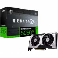 MSI Video Card NVIDIA GeForce RTX 5060 Ti 16G VENTUS 2X PLUS, 16GB GDDR7, 128-bit, 2587 MHz Boost, 4608 CUDA Cores, PCIe 5.0 (x8), 3x DP 2.1b, HDMI 2.1b, RAY TRACING, Dual Fan, 180W TDP, 8-pin PCIe Power, G-SYNC, 2-Slot, 3Y