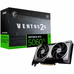 MSI Video Card NVIDIA GeForce RTX 5060 Ti 16G VENTUS 2X OC PLUS, 16GB GDDR7, 128-bit, 2602 MHz Boost, 4608 CUDA Cores, PCIe 5.0 (x8), 3x DP 2.1b, HDMI 2.1b, RAY TRACING, Dual Fan, 180W TDP, 8-pin PCIe Power, G-SYNC, 2-Slot, 3Y