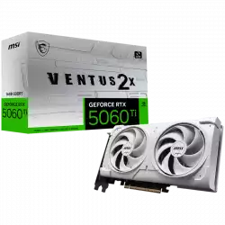 MSI Video Card NVIDIA GeForce RTX 5060 Ti 16G VENTUS 2X WHITE PLUS, 16GB GDDR7, 128-bit, 2587 MHz Boost, 4608 CUDA Cores, PCIe 5.0 (x8), 3x DP 2.1b, HDMI 2.1b, RAY TRACING, Dual Fan, 180W TDP, 8-pin PCIe Power, G-SYNC, 2-Slot, 3Y