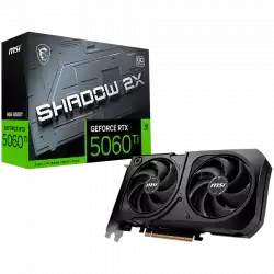 MSI Video Card NVIDIA GeForce RTX 5060 Ti 8G SHADOW 2X OC PLUS, 8GB GDDR7, 128-bit, 2617 MHz Boost, 4608 CUDA Cores, PCIe 5.0 (x8), 3x DP 2.1b, HDMI 2.1b, RAY TRACING, Dual Fan, 180W TDP, 8-pin PCIe Power, G-SYNC, 2-Slot, 3Y