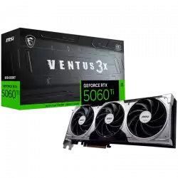 MSI Video Card NVIDIA GeForce RTX 5060 Ti 8G VENTUS 3X OC, 8GB GDDR7, 128-bit, 2617 MHz Boost, 4608 CUDA Cores, PCIe 5.0 (x8), 3x DP 2.1b, HDMI 2.1b, RAY TRACING, Triple Fan, 180W TDP, 8-pin PCIe Power, G-SYNC, 2-Slot, 3Y