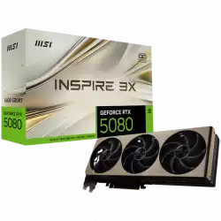 MSI Video Card Nvidia GeForce RTX 5080 16G INSPIRE 3X OC, 16GB GDDR7, 256bit, Effective Memory Clock: 30000MHz, Boost: 2640 MHz, 10752 CUDA Cores, PCIe 5.0, 3x DP 2.1b, HDMI 2.1b, RAY TRACING, Triple Fan, 1x16pin, 850W Recommended PSU, 3Y