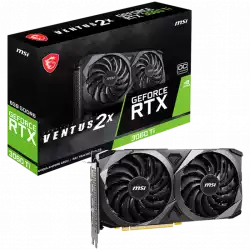 MSI Video Card Nvidia RTX 3060 Ti VENTUS 2X 8G OCV1 LHR, 8GB GDDR6, 256-bit, 448.0 GB/s, 14000 MHz Effective Memory Clock, Boost: 1695 MHz, 4864 CUDA Cores, PCIe 4.0, 3x DP 1.4a, HDMI 2.1, RAY TRACING, Triple Fan, 600W Recommended PSU, LHR, 3Y