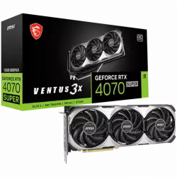 MSI Video Card Nvidia RTX 4070 SUPER 12G VENTUS 3X OC, 12GB GDDR6X, 192bit, 21Gbps Memory speed, Boost: 2505MHz, 7168 CUDA Cores, 3x DP 1.4a, HDMI 2.1a, RAY TRACING, Triple Fan, 1x 16pin, 650W Recommended PSU, 3Y