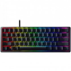 Razer Huntsman Mini - Clicky Optical (Purple Switch) - US - Black, Gaming Keyboard, Razer™ Optical Switches, size 60%, RGB Chroma, Doubleshot PBT Keycaps With Side-Printed Secondary Functions, Standard Bottom Row Layout, Fully programmable keys with on-the-fly macro recording, 1000 Hz Ultrapolling, Aluminum construction                          