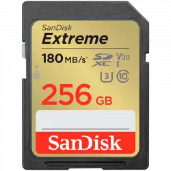 SANDISK Extreme 256GB SDXC Memory Card + 1 year RescuePRO Deluxe up to 180MB/s & 130MB/s Read/Write speeds, UHS-I, Class 10, U3, V30