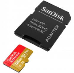 SANDISK Extreme microSDXC 128GB for Action Cams and Drones + SD Adapter + 1 year RescuePRO Deluxe up to 190MB/s & 90MB/s Read/Write speeds A2 C10 V30 UHS-I U3