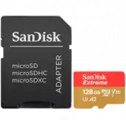 SANDISK Extreme microSDXC 128GB + SD Adapter + 1 year RescuePRO Deluxe up to 190MB/s & 90MB/s Read/Write speeds A2 C10 V30 UHS-I U3