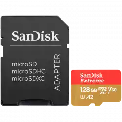SANDISK Extreme microSDXC 128GB + SD Adapter + 1 year RescuePRO Deluxe up to 190MB/s & 90MB/s Read/Write speeds A2 C10 V30 UHS-I U3