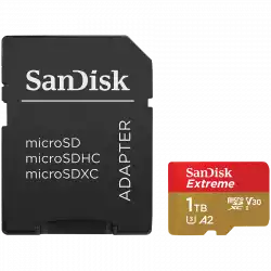 SANDISK Extreme microSDXC 1TB + SD Adapter + 1 year RescuePRO Deluxe up to 190MB/s & 130MB/s Read/Write speeds A2 C10 V30 UHS-I U3