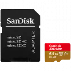SANDISK Extreme microSDXC 64GB for Action Cams and Drones + SD Adapter + 1 year RescuePRO Deluxe up to 170MB/s & 80MB/s Read/Write speeds A2 C10 V30 UHS-I U3