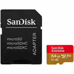 SANDISK Extreme microSDXC 64GB + SD Adapter + 1 year RescuePRO Deluxe up to 170MB/s & 80MB/s Read/Write speeds A2 C10 V30 UHS-I U3