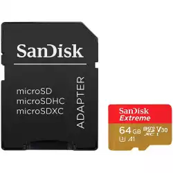 SANDISK Extreme microSDXC 64GB + SD Adapter + Rescue Pro Deluxe 160MB/s A2 C10 V30 UHS-I U3